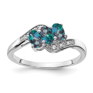 Sterling Silver Rhodium-plated Created Alexandrite and Diamond Ring - RM-588FD40D-1807