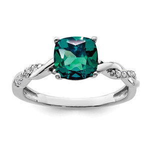 Sterling Silver Rhodium-plated Created Alexandrite and Diamond Ring - RM-F179986F-5596