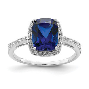 Sterling Silver Rhodium-plated Created Blue Sapphire and CZ Ring - QR-63D5311C-5814