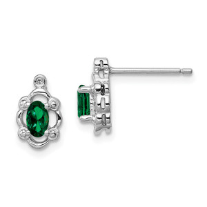 Sterling Silver Rhodium-plated Created Emerald & Diam. Earrings - QB-77C0E04B-5721
