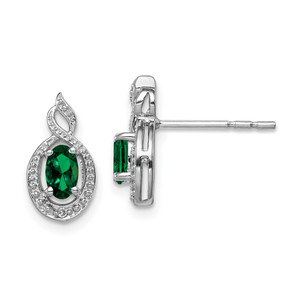 Sterling Silver Rhodium-plated Created Emerald & Diam. Earrings - QB-F889CA07-3545