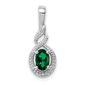 Sterling Silver Rhodium-plated Created Emerald & Diam. Pendant - QB-A3D2D174-5265