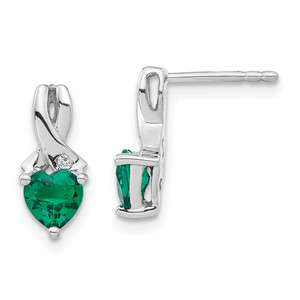 Sterling Silver Rhodium-plated Created Emerald and Diamond Earrings - EM-04962C68-9079