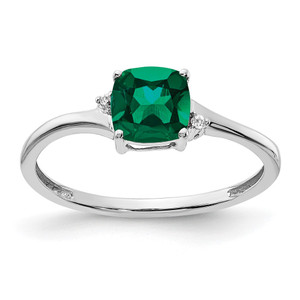 Sterling Silver Rhodium-plated Created Emerald and Diamond Ring - RM-17D00A80-3184