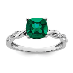 Sterling Silver Rhodium-plated Created Emerald and Diamond Ring - RM-A68B0D03-2374