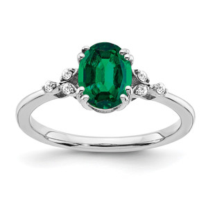 Sterling Silver Rhodium-plated Created Emerald and Diamond Ring - RM-EFEA6026-1844