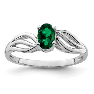 Sterling Silver Rhodium-plated Created Emerald Ring - QB-D5BD8A75-9564