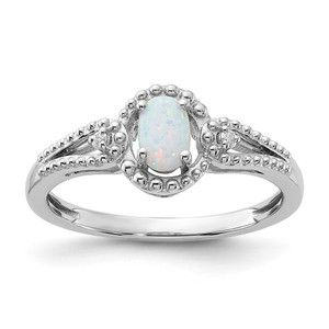 Sterling Silver Rhodium-plated Created Opal & Diam. Ring - QB-A0B56D26-8347