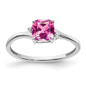 Sterling Silver Rhodium-plated Created Pink Sapphire and Diamond Ring - RM-64F55D8D-4364