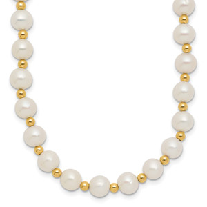 14k 6-7mm White Near-Round Freshwater Cultured Pearl Beaded 18 inch Necklace - XF-462142FF-7355