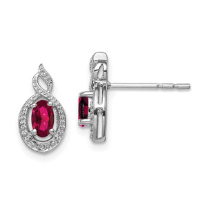 Sterling Silver Rhodium-plated Created Ruby & Diam. Earrings - QB-3CFDDA9D-9409