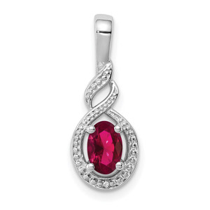 Sterling Silver Rhodium-plated Created Ruby & Diam. Pendant - QB-31774218-4672