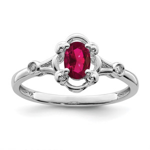 Sterling Silver Rhodium-plated Created Ruby & Diam. Ring - QB-B75CE30B-3464
