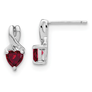 Sterling Silver Rhodium-plated Created Ruby and Diamond Earrings - EM-C3318A6F-3267