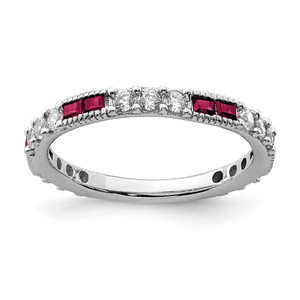 Sterling Silver Rhodium-plated Created Ruby and Round CZ Band - QR-67ADCA85-6121