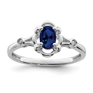 Sterling Silver Rhodium-plated Created Sapphire & Diam. Ring - QB-F3E9F7A5-3587