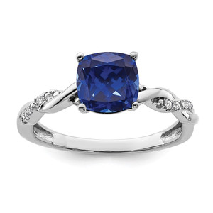 Sterling Silver Rhodium-plated Created Sapphire and Diamond Ring - RM-24A6855F-6629
