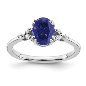 Sterling Silver Rhodium-plated Created Sapphire and Diamond Ring - RM-97A3975C-4947