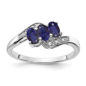 Sterling Silver Rhodium-plated Created Sapphire and Diamond Ring - RM-C6014182-5187