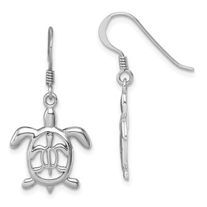 Sterling Silver Rhodium-plated Cut Out Mother and Baby Turtle Dangle Earring