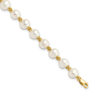 14k 6-7mm White Round Freshwater Cultured Pearl 7.25 inch Bracelet
