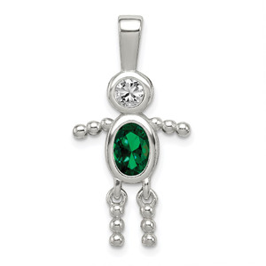Sterling Silver Rhodium-plated CZ & May Glass Boy Pendant