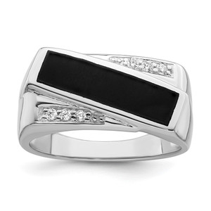 Sterling Silver Rhodium-plated CZ & Onyx Ring - QR-1F589021-2740