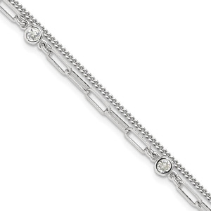 Sterling Silver Rhodium-plated CZ 2 Strand 6.75in w/1in ext. Bracelet