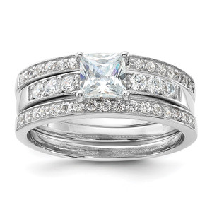 Sterling Silver Rhodium-plated CZ 3 Piece Wedding Set Ring - QR-5208541E-6342