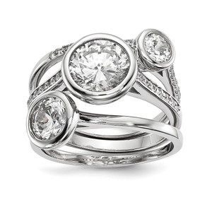 Sterling Silver Rhodium-plated CZ 3-Ring Set - QR-7E53DEC7-8286