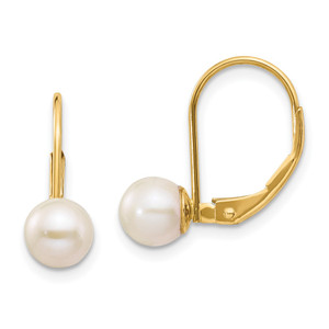 14k 6-7mm White Round Freshwater Cultured Pearl Leverback Earrings - XL-CFE53178-9269