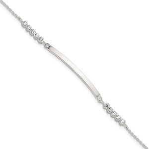 Sterling Silver Rhodium-plated CZ 7in w/1in ext. ID Bracelet