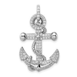 Sterling Silver Rhodium-plated CZ Anchor Pendant - QC-BC502E13-6698