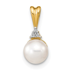 14k 6-7mm White Round FW Cultured Pearl and Diamond Pendant - XP-B6600A4A-9090