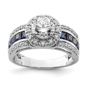 Sterling Silver Rhodium-plated CZ and Lab Created Sapphire Ring - QR-D96D2219-3924