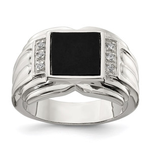 Sterling Silver Rhodium-plated CZ and Onyx Ring - QR-5CD5A7B9-5860