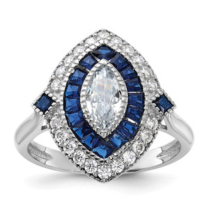 Sterling Silver Rhodium-plated CZ and Synthetic Blue Spinel Ring - QR-7D30E053-7153