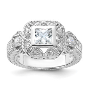 Sterling Silver Rhodium-plated CZ Antique Style Ring - QR-49B5AEAB-5652