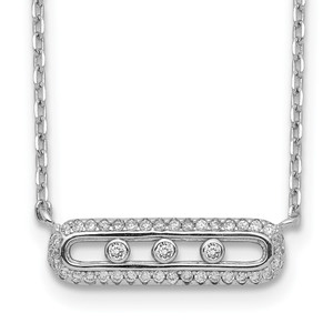 Sterling Silver Rhodium-plated CZ Bar w/ 2in ext. Necklace - QG-DE683638-5627