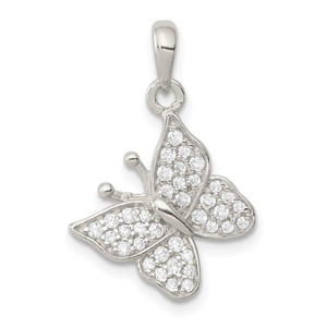 Sterling Silver Rhodium-plated CZ Butterfly Pendant - QC-1F84041D-3817