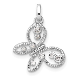Sterling Silver Rhodium-plated CZ Butterfly Pendant - QP-A42B720B-6778