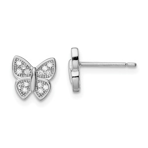 Sterling Silver Rhodium-plated CZ Butterfly Post Earrings - QE-333E5E6F-4753