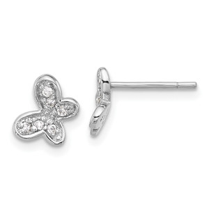 Sterling Silver Rhodium-plated CZ Butterfly Post Earrings - QE-7A1BD7D4-4043