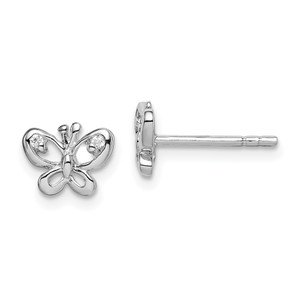 Sterling Silver Rhodium-plated CZ Butterfly Post Earrings - QE-9E5AB59F-3801
