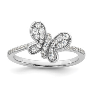 Sterling Silver Rhodium-plated CZ Butterfly Ring - QR-47011BFE-4581