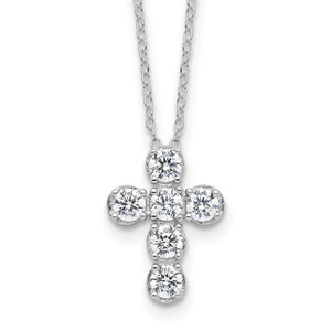 Sterling Silver Rhodium-plated CZ Cross 16in w/2in ext Necklace