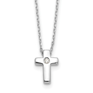 Sterling Silver Rhodium-plated CZ Cross 16in w/2in ext. Necklace