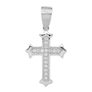 Sterling Silver Rhodium-plated CZ Cross Pendant - QC-44097C58-4533