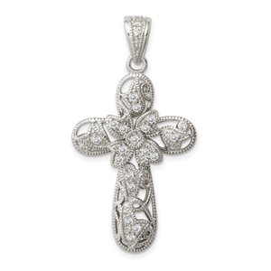 Sterling Silver Rhodium-plated CZ Cross Pendant - QC-877B5C93-3115