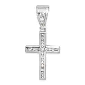 Sterling Silver Rhodium-plated CZ Cross Pendant - QC-B3EC1949-4130